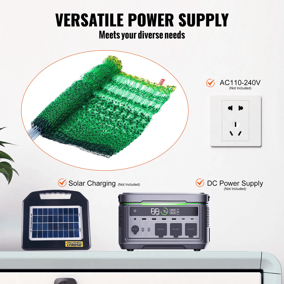 Elektrische afrastering - hekwerk - afrastering - tuinafrastering - 48“ H x 100” L - met palen & dubbel gepunte palen Utility Portable Mesh - voor eenden - 48in100ft