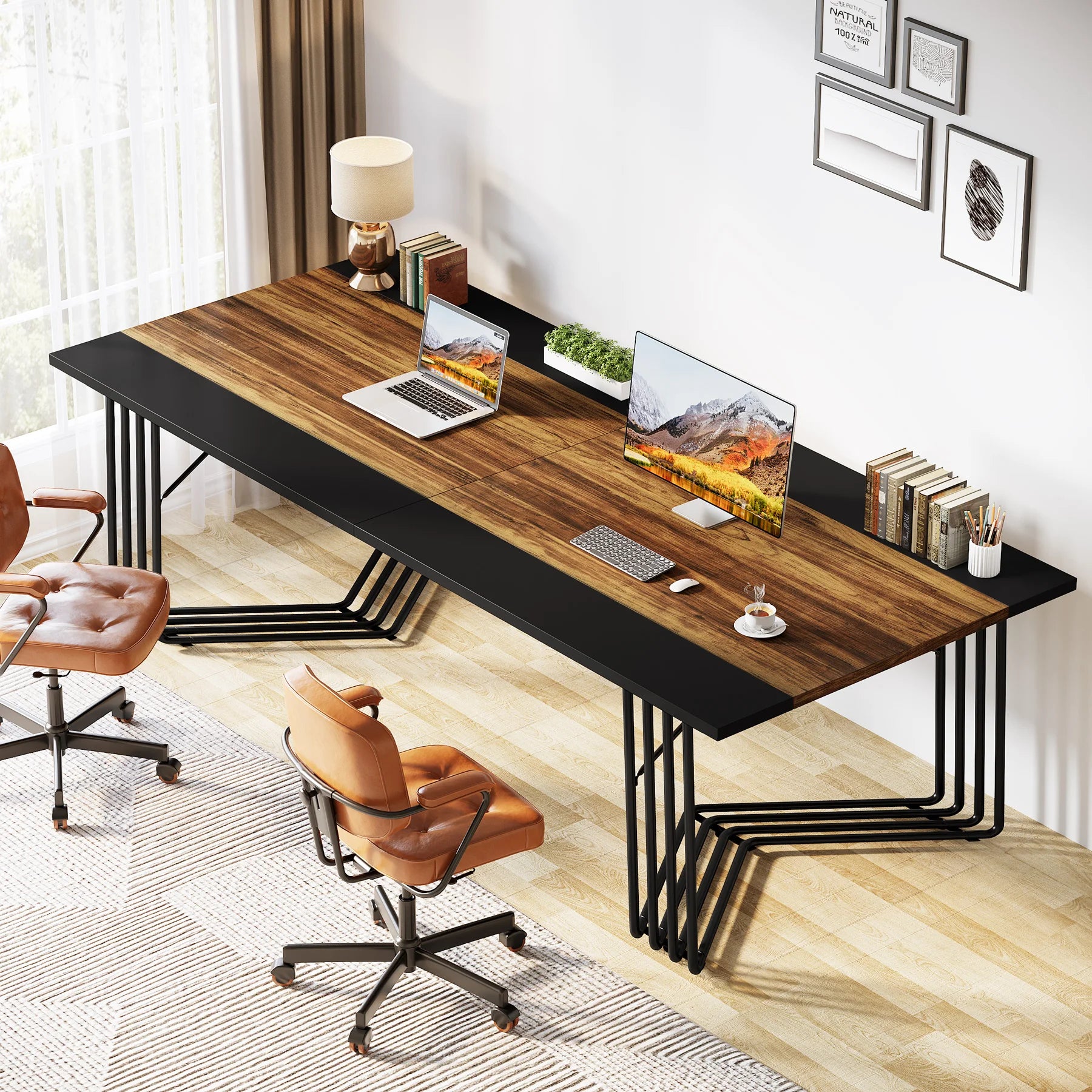 Vergadertafel – Werktafel – Bureau – Eettafel – Industrieel – Stevig Metalen Frame - 100 x 200 x 75 cm - Bruin - QUORE