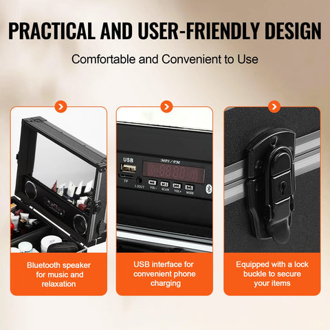 Make-up Box - Make-up Organizer - Make Up Set - Opbergdoos - Extra Groot - Make-up Cosmetica - Opbergmogelijkheid voor Make-up - met Handvat en Werkbank - Zwart