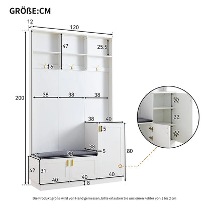 Garderobeset met Bank – Kapstok – Schoenenrek – Halmeubel – Opbergmeubel – Verstelbare Schoenopslag – Duurzame Spaanplaat – Hoogte 200 cm Brede 120 cm
