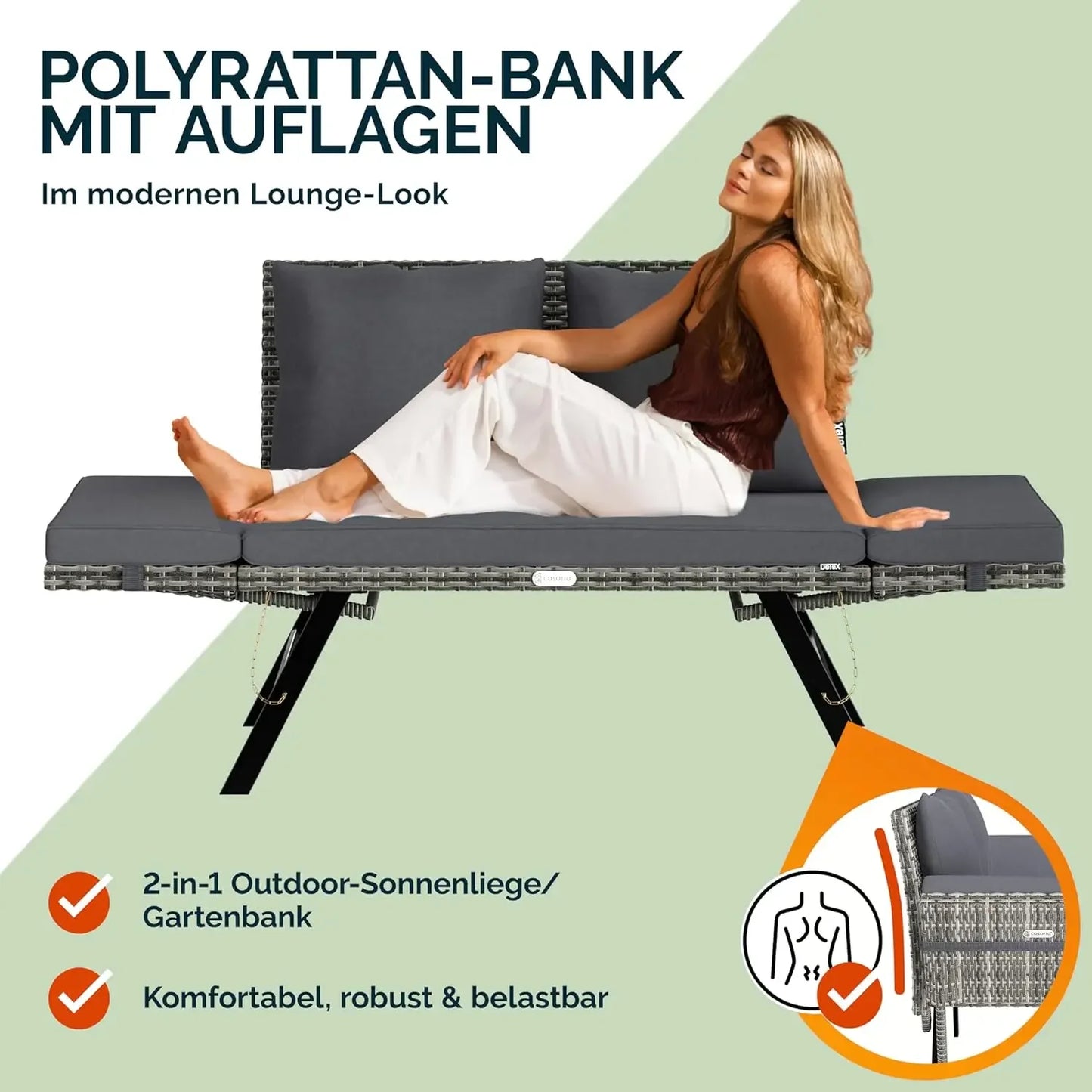 Tuinbank – Buitenbank – Ligbank – Polyrattan Bank – 2-In-1 Ligstoel – Weerbestendig – 240 Kg Draagkracht