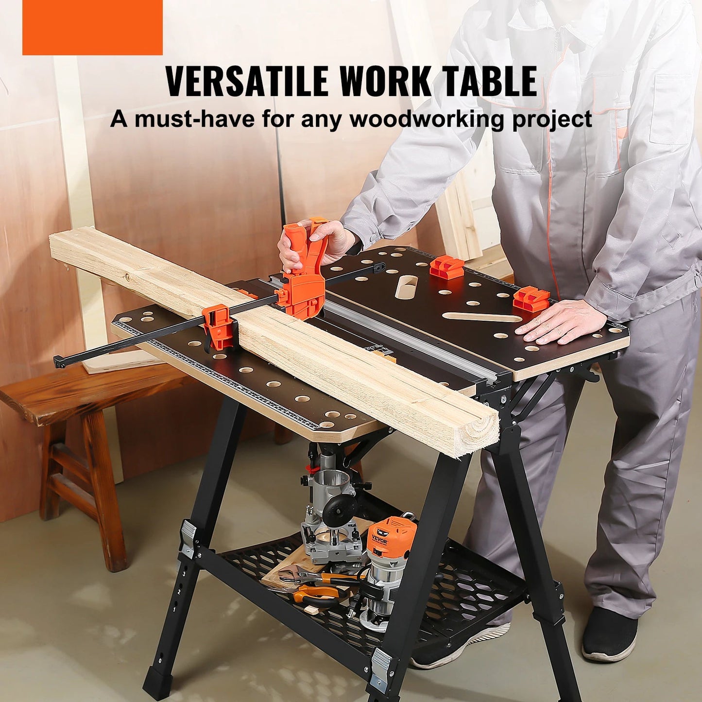 Inklapbare Werkbank – Multifunctionele Werktafel – Opvouwbare Werkbank – Draagbare Werktafel – 7 Verstelbare Hoogtes – 454 Kg Draagvermogen -  70x65 cm