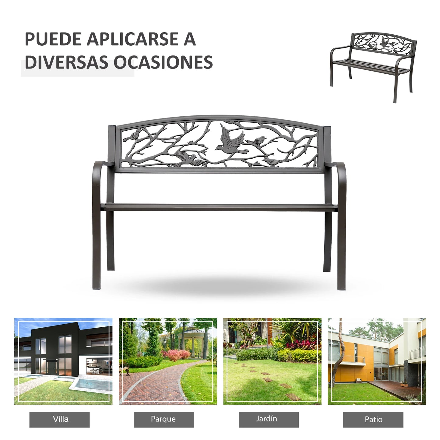 Tuin Bank - Tuinbank Hout - Tuinbanken - Garden Furniture - Stalen Tuinbank met Decoratieve Rugleuning en Dierenmotief - 127x60x85 cm - Chocoladebruin - QUORE