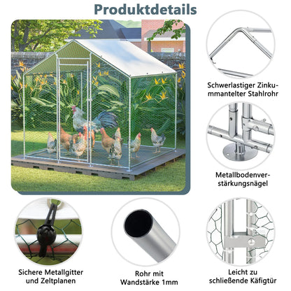 Kippenren – Buitenren – Dierenren – Kippenhok – Konijnenhok – 3x1,5x2 Meter – Gegalvaniseerd Stalen Frame – Waterdicht PE Dak