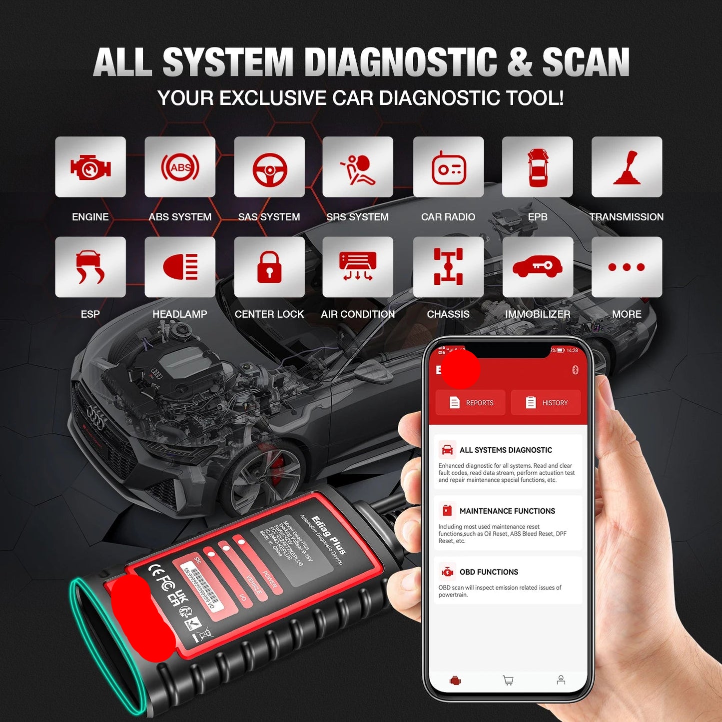 Ediag Plus OBD2 Scanner – Auto Diagnosetool – Foutcodelezer – ECU Coder – Bluetooth Diagnostiek – Volledige Systeemdiagnose – CAN-FD Ondersteuning