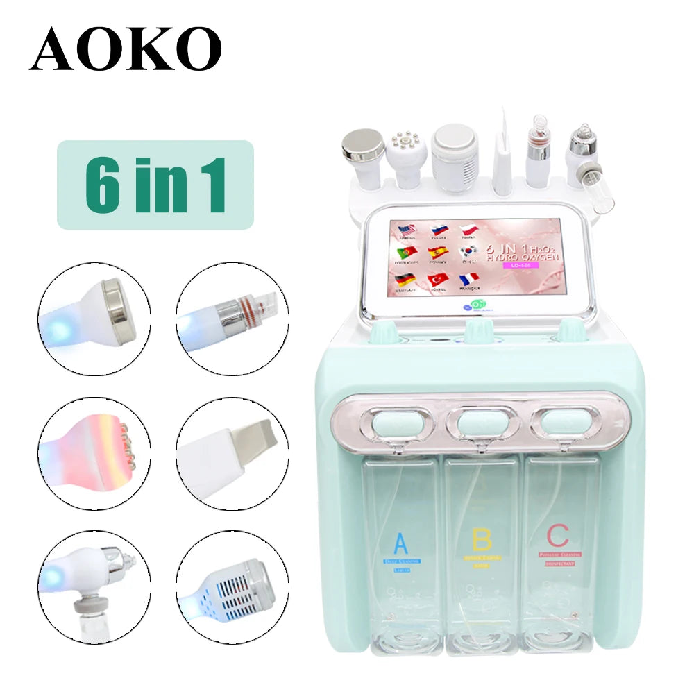 6-in-1 Hydro Dermabrasie Gezichtsbehandeling – Gezichtsreiniger – Huidverjonging Apparaat – Acne Behandeling – Collageen Stimulator – Ultrasone Trillingen – Koude Hammer – CE Gecertificeerd – Gebruiksvriendelijk Thuisapparaat - QUORE