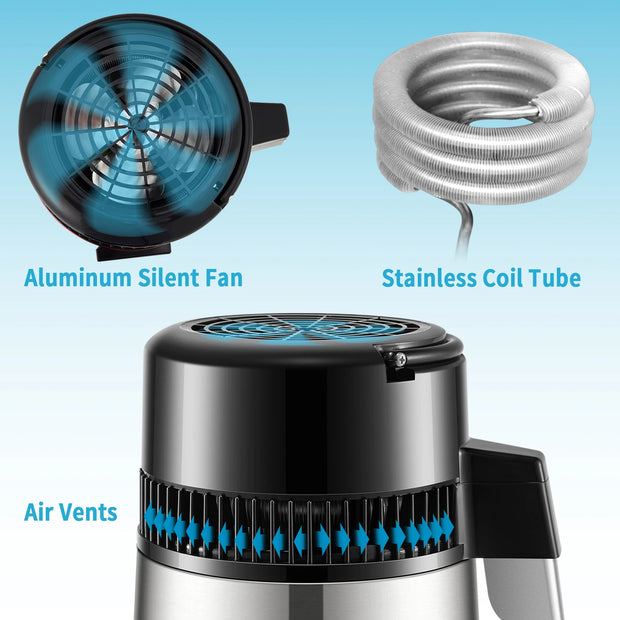 Vevor - Waterdestilleerder - Maak zuiver water - Automatische distilleerder - Filter - 4L - 304 roestvrij staal - 750W - 220V - 50Hz - Zilver