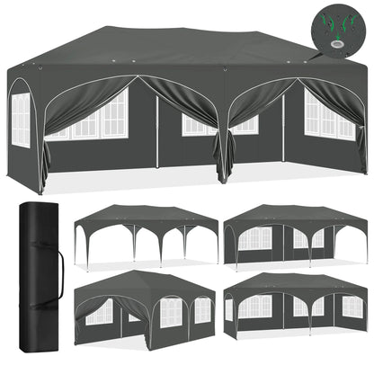 Paviljoen - Tuinpaviljoen - Partytent - Tuintent - Pop-up Kliksysteem - Stabiel - Vouwtent - Opvouwbaar - Weerbestendig - met 6 Zijwanden - 50+UV-Bescherming - voor Tuin - Buiten - Achtertuin - 210D Oxford - 3 x 6 m - Grijs - QUORE
