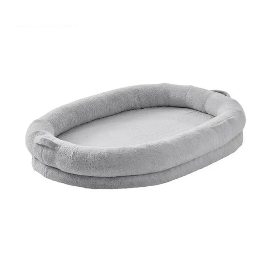 Hondenbed- Rond Hondenbed - Donut Hondenbed - Hondenbed Menselijke Maat - met Wasbaar Ei Orthopedisch Schuim van Konijnenbont - voor Mens en Huisdier - Grijs Kort Vlak