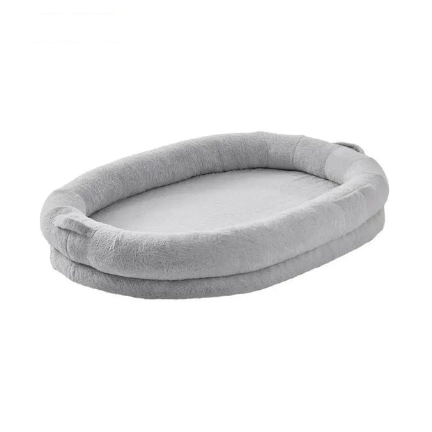 Hondenbed- Rond Hondenbed - Donut Hondenbed - Hondenbed Menselijke Maat - met Wasbaar Ei Orthopedisch Schuim van Konijnenbont - voor Mens en Huisdier - Grijs Kort Vlak