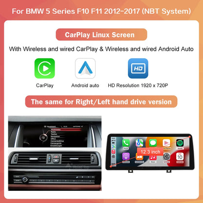 Draadloze CarPlay Android Auto Speler – Multimedia Systeem – Auto Radio – Touchscreen Head Unit – BMW 5 Serie F10 F11 2012-2017 – 12,3 Inch Scherm – Stuurbediening Ondersteuning