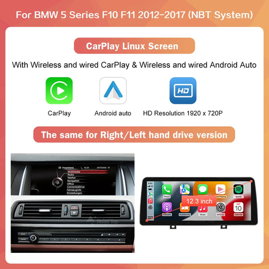 Draadloze CarPlay Android Auto Speler – Multimedia Systeem – Auto Radio – Touchscreen Head Unit – BMW 5 Serie F10 F11 2012-2017 – 12,3 Inch Scherm – Stuurbediening Ondersteuning
