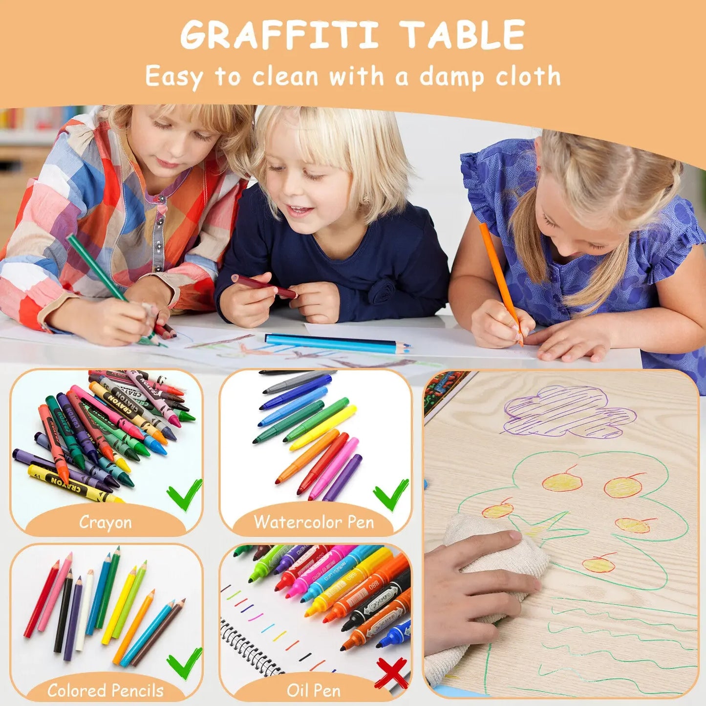 Kindertafel Set – Kinderbureau – Speeltafel – Kindermeubel – Studieplek – Verstelbare Hoogte – Duurzaam Kunststof Kaki