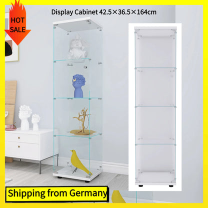 Vitrinekast – Glazen Kast – Curiosakast – Boekenkast – Vloerkast – 4 Planken – Gehard Glas – 42,5x36,5x164 cm