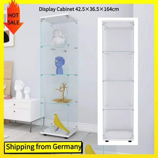 Vitrinekast – Glazen Kast – Curiosakast – Boekenkast – Vloerkast – 4 Planken – Gehard Glas – 42,5x36,5x164 cm