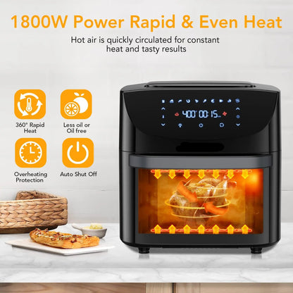 Airfryer - 18L – Heteluchtfriteuse - 10-in-1 Digitale Convectie Oven – 1800W - Airfryer en Toaster Combinatie – Groot Formaat - met LED Scherm - Meerdere Rekniveau's - QUORE