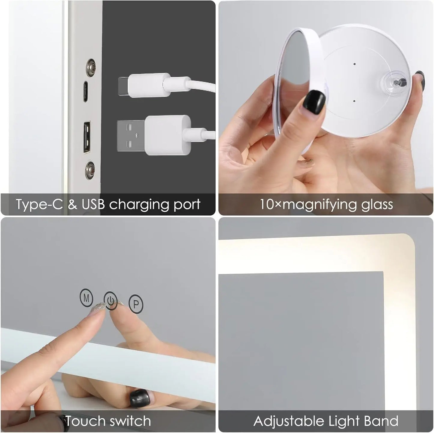 Make-up Spiegel – Kosmetikspiegel – Vanity Spiegel – Make-up Spiegel Met Verlichting – Beauty Spiegel – 80x60 cm Groot – Met Touchscreen & 3 Lichtkleuren - Wit