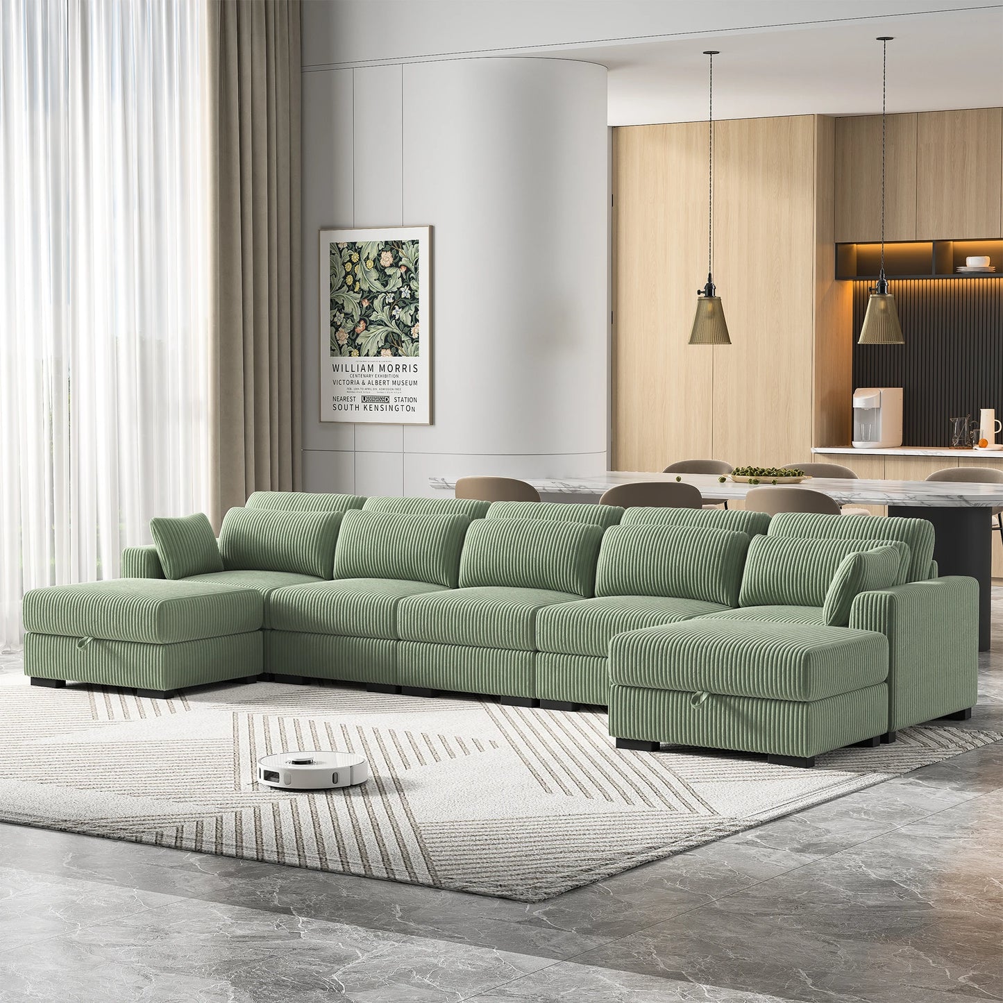 Groene Velours Modular Bank – Modulaire Bank – Lounge Bank – Zithoek Bank – Woonsalon – Zacht Velours Materiaal – Inclusief Voetenbank