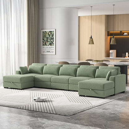 Groene Velours Modular Bank – Modulaire Bank – Lounge Bank – Zithoek Bank – Woonsalon – Zacht Velours Materiaal – Inclusief Voetenbank