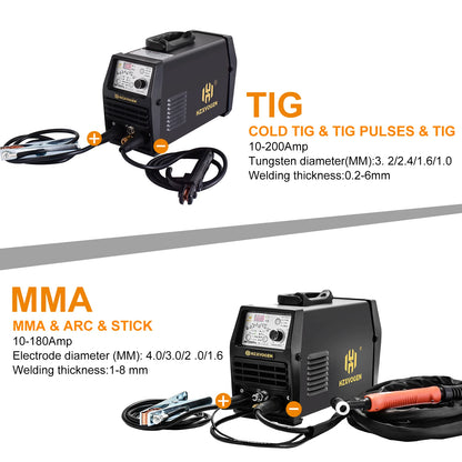 Hzxvogen - HBT2000P - Elektrisch lasapparaat - 200A - 4 in 1 - Aluminium Tig-lasmachine - ARC-kracht 2T-4T - Zwart - QUORE