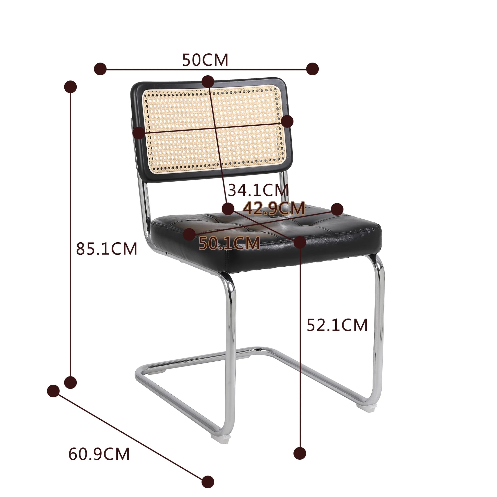 Eetkamerstoelen – Stoelen – Zitmeubels – Zithoeken – PU-Leder – Ergonomisch Design – Metalen Poten - Set van 2 - 50 x 61 x 81 cm - Zwart - QUORE