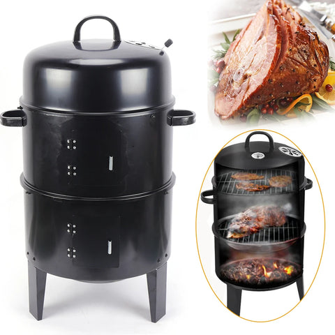Rookoven bbq - Multifunctioneel - smoker barbecue - 3-in1 grill - rookton - thermometer - zwart - QUORE