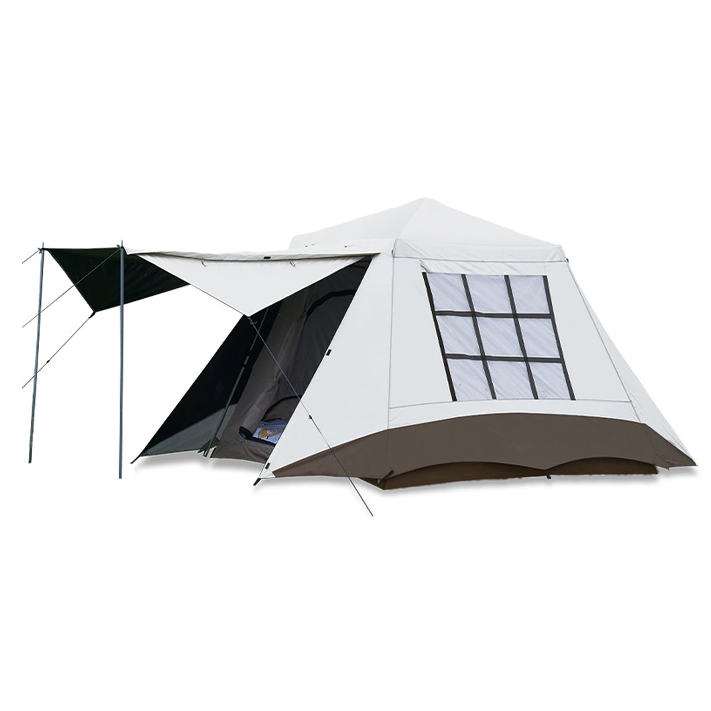 Dubbelwandige Tent – Kampeertent – Outdoor Tent – Wandel Tent – Strand Tent – Waterdicht Met Oxford Stof – Ruimte Voor 3-4 Personen - Beige Wit - QUORE