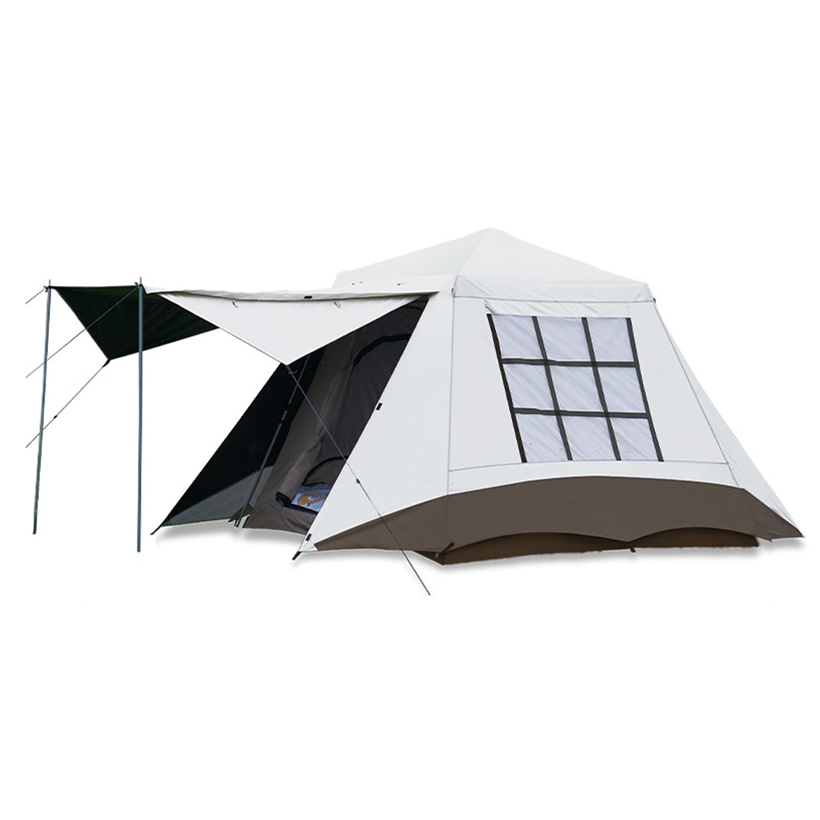 Dubbelwandige Tent – Kampeertent – Outdoor Tent – Wandel Tent – Strand Tent – Waterdicht Met Oxford Stof – Ruimte Voor 3-4 Personen - Beige Wit - QUORE