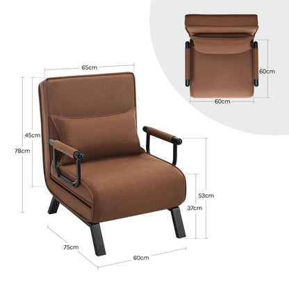Fauteuil - Vouwstoel - Relaxfauteuil - Relaxstoel - Verstelbare Relaxfauteuil - 3-in-1 - met Verwijderbare Kussen en Verstelbare Rugleuning - Logeerbed voor Appartement of Studentenflat - Sofa Bed Linnen - Donkergrijs