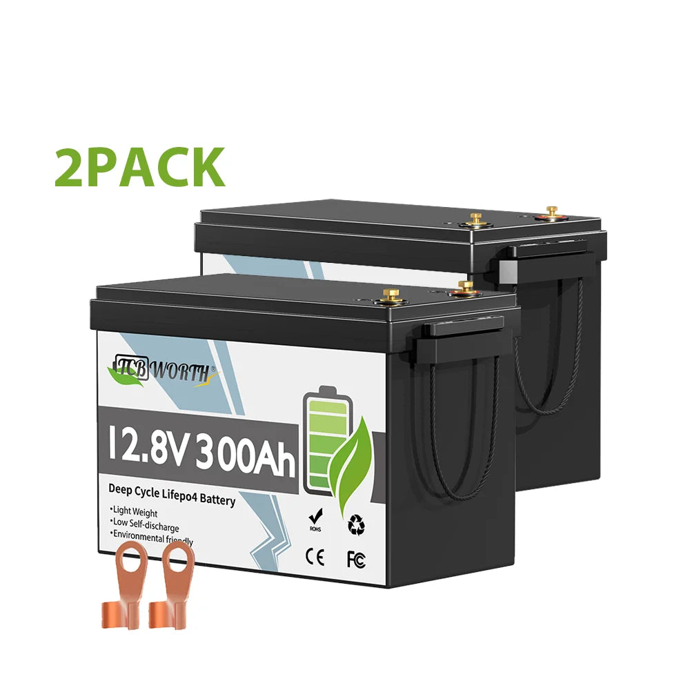12V 300Ah LiFePO4 Accu – Lithium Batterij – Zonne-energie Accu – Camper Accu – Noodstroom Accu – 2Pack Variant – Geïntegreerd 200A BMS – IP65 Waterstofbestendig - QUORE