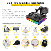 Heat Press - Transferpers - Sublimatieprinter - Heat Press Machine - 6 in 1 - 12x15 Inch - Multifunctionele Sublimatie - voor Mok/Latte Mok/Hoed/Plaat/fles