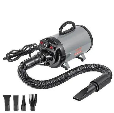 Professionele Hondenfohn - Waterblazer voor Honden - Hondenfohn met 4 Opzetstukken -Stil Design met geluidsdemper - Verstelbaar Vermogen - Zwart - QUORE