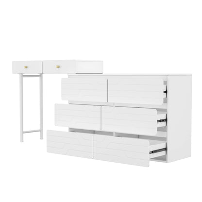 Kaptafel (Zonder Stoel en Spiegel) - Wit - Inclusief Uittrekbare Ladekast - Opbergkast 1804085cm - Drie Niveaus - Zes Lades - QUORE