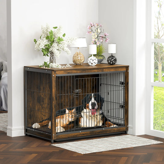 Bench Hond - 2 In 1 Honden Bench En Kast - Met Dubbele Deuren - Hout - Metalen Deuren - Uitneembare Mat - Waterproof - Maat S