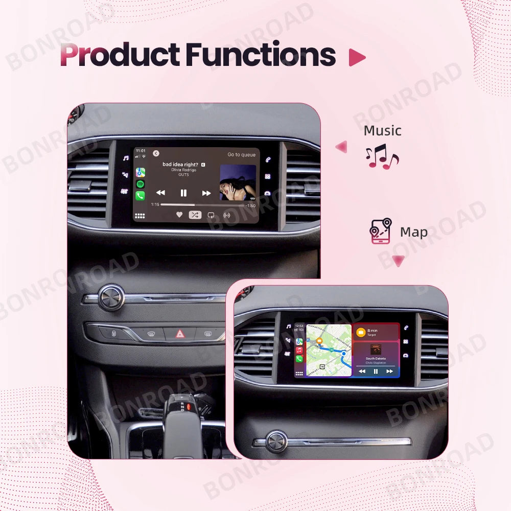 Draadloze CarPlay Adapter – Android Auto Interface – Bluetooth Connector – Mirror Link – Peugeot Citroën SMEG MRN Versie – Draadloze Verbinding – Plug & Play Installatie
