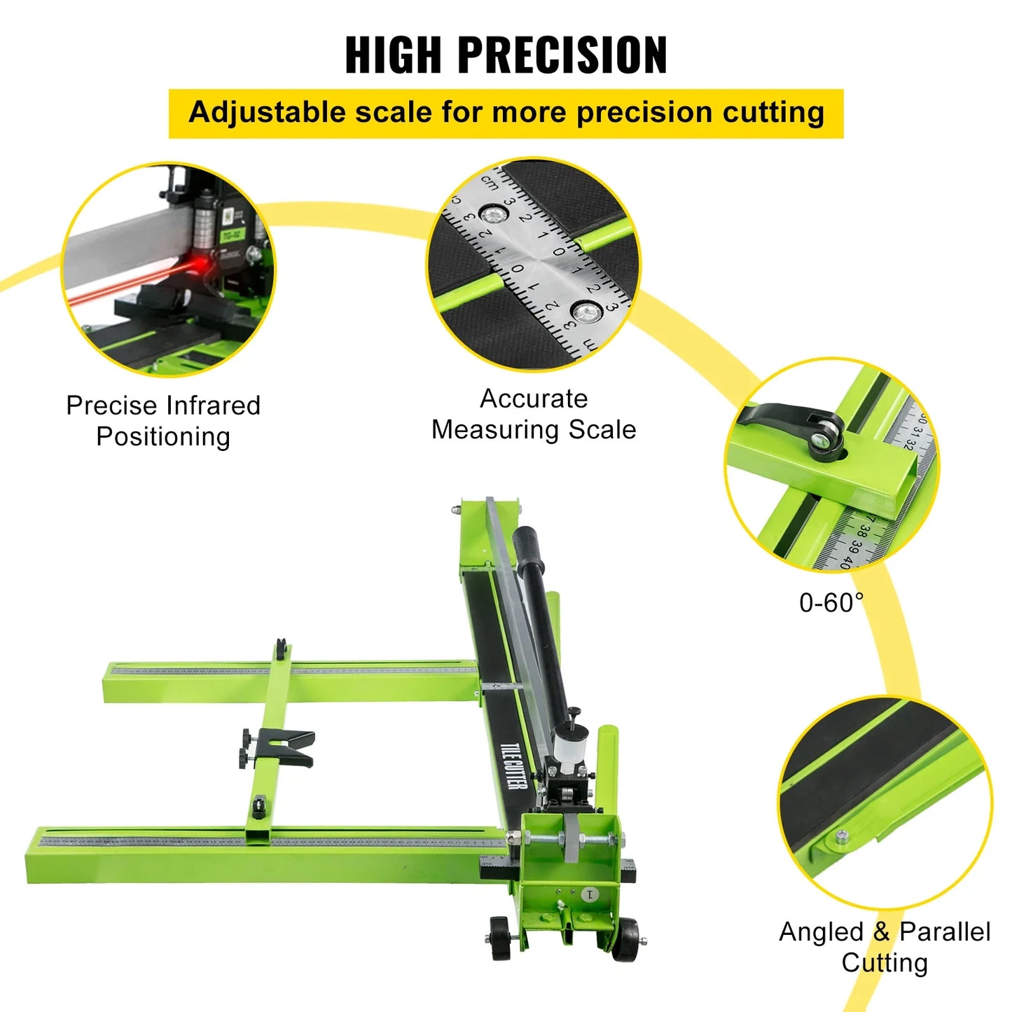 Handmatige Tegelsnijder - Tegelsnijmachine - Infrarood Laser - 1200mm - 39.4 Inch - Draagbaar - Rubberen Handvat - QUORE