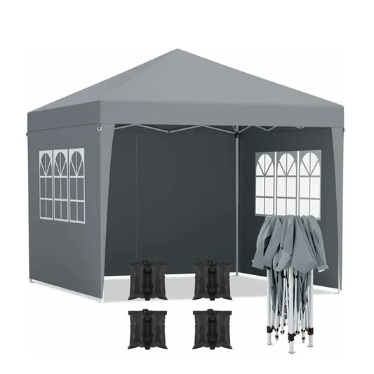 Partytent - Paviljoen - Partytent 3x3 - Tent - Partytent Opvouwbaar - Met 4 Zijpanelen, Zonwering & Stevige Constructie - Donkergrijs