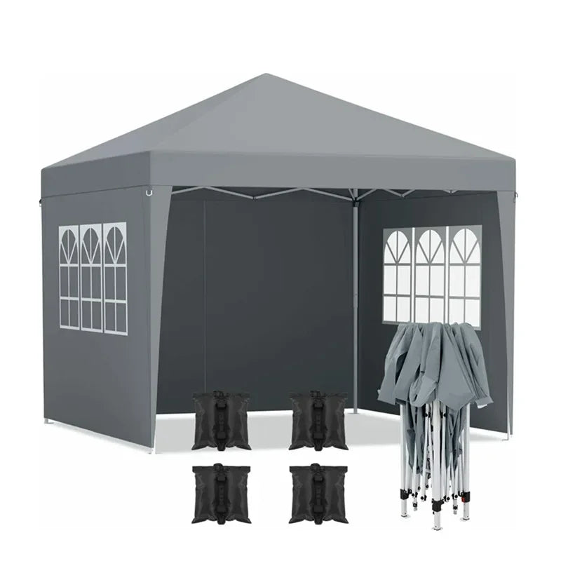 Partytent 3x3m – Vouwtent – Tent – Overkapping – Paviljoen – Waterafstotend Oxford Polyester – Verstelbare Hoogte Donkergrijs - QUORE