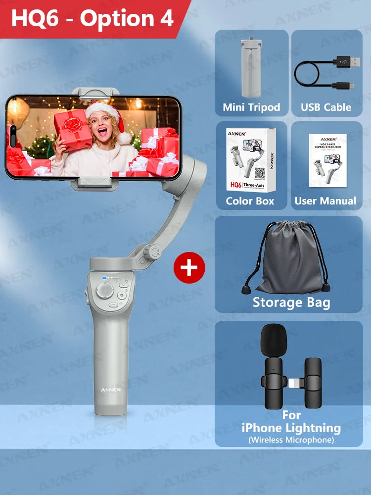 Gimbal Smartphone - Gimbal voor Smartphone & Camera - Handheld spiegelloos - 3-assige - Handheld Gimbal - met Smart Tracking - Invullicht - Zoom - Stabilisator voor iPhone Android - Wit - Optie 4 - QUORE