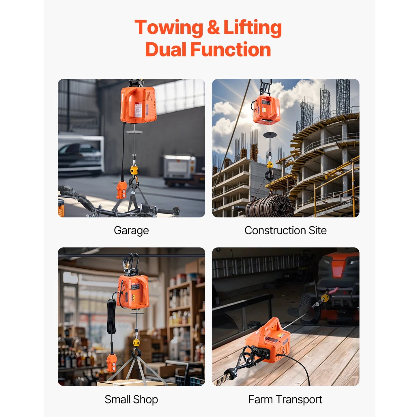 SucceBuy 3-in-1 1100Lbs Electric Hoist Winch 1500W Portable Power Winch 30 ft Lifting Height for Garage Warehouse Factory Towing