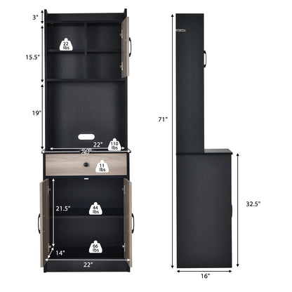 Keukenkast - buffetkast met lade - verstelbare planken en kabelgat -  hoge kast keukenhout - grote open ruimte voor magnetron - vrijstaand - 60 x 40 x 180cm