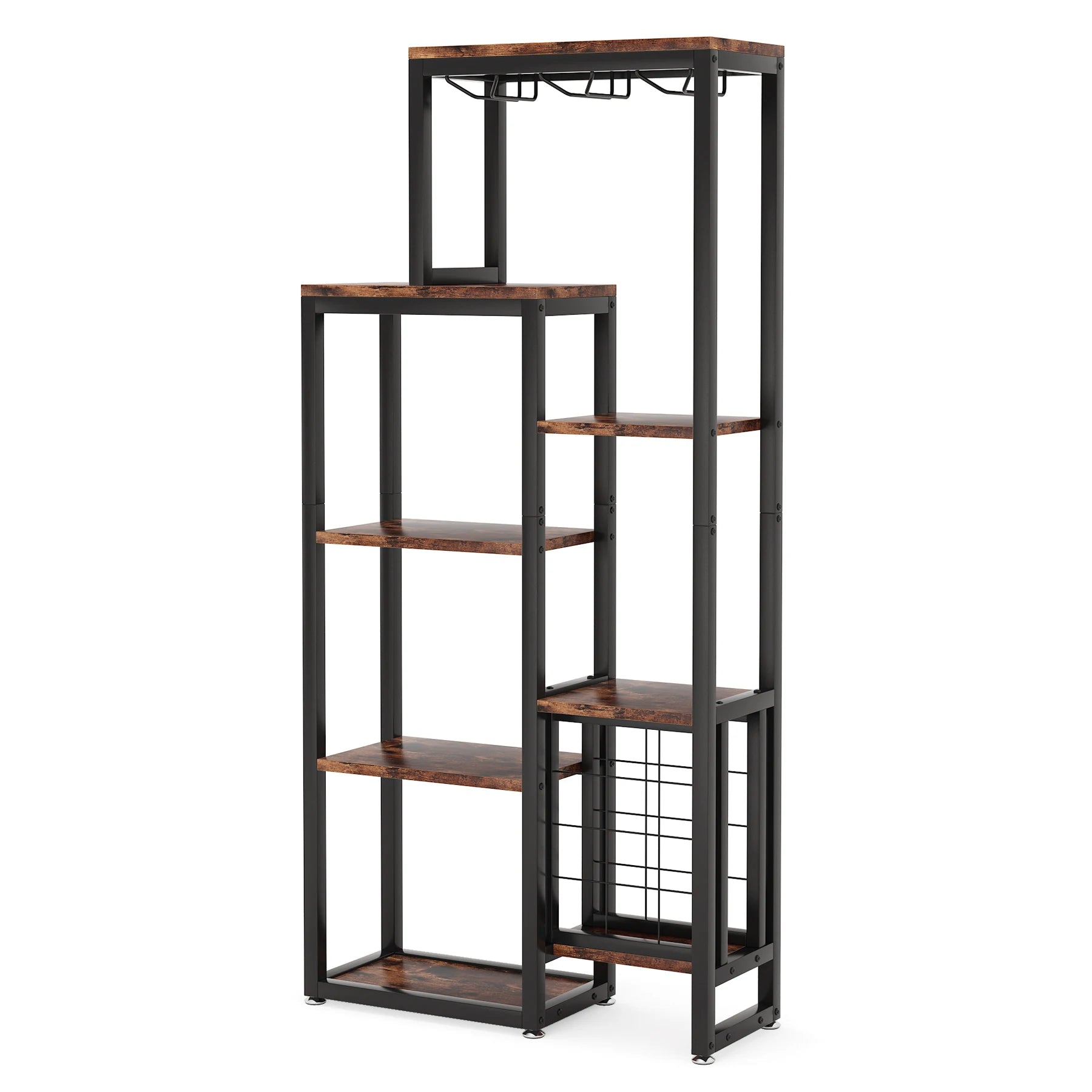 Wijnrek – Wijnhouder – Wijnflessenrek – Glazenhouder – Vloerstaand – 12 Flessen – 3-in-1 Ontwerp - Bruin - QUORE