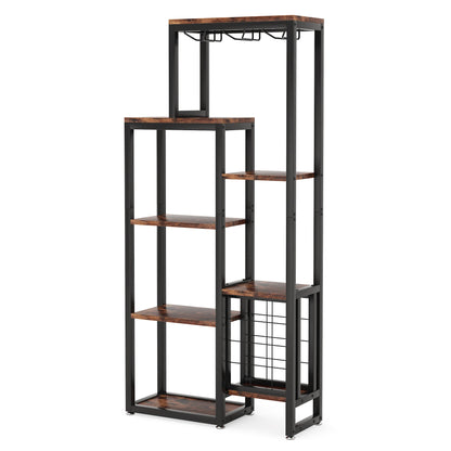 Wijnrek – Wijnhouder – Wijnflessenrek – Glazenhouder – Vloerstaand – 12 Flessen – 3-in-1 Ontwerp - Bruin - QUORE