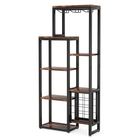 Wijnrek – Wijnhouder – Wijnflessenrek – Glazenhouder – Vloerstaand – 12 Flessen – 3-in-1 Ontwerp - Bruin - QUORE