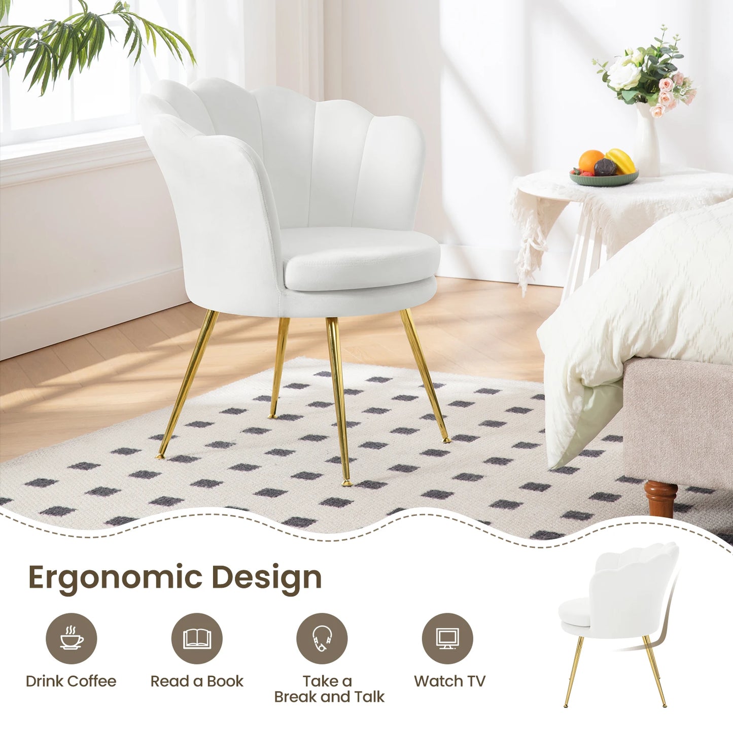 Lounge Fauteuil – Comfortabele Stoel – Leesstoel – Relaxfauteuil – Fluweelstof – Koudschuim Vulling – Verstelbare Metalen Pooten