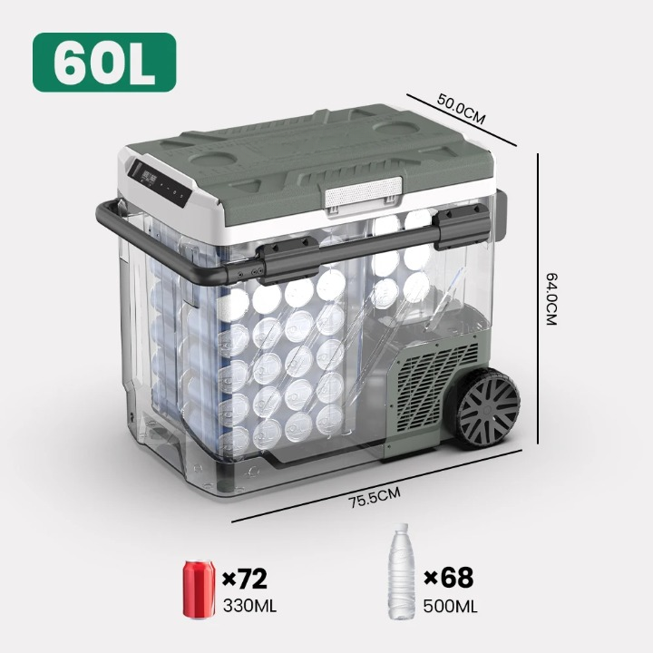 Koelkast - Auto koelkast - Draagbare Compressor Koelbox - Elektrische Vriesbox - voor Camping - Auto - Vrachtwagen - Boot - met 60 L - 12/24v DC - 110-240v AC - 75.5 x 50 x 64 cm - Grijs - QUORE