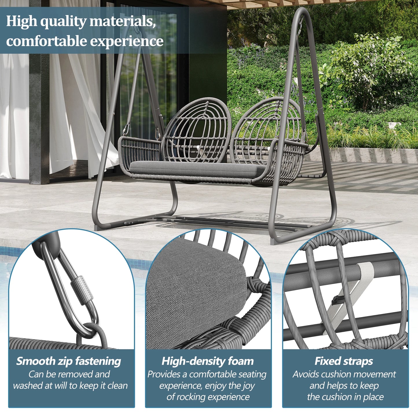2-Persoons Schommelstoel – Tuinbank – Buitenstoel – Zitzak – Relaxstoel – Metalen Frame – Wasbare Kussens