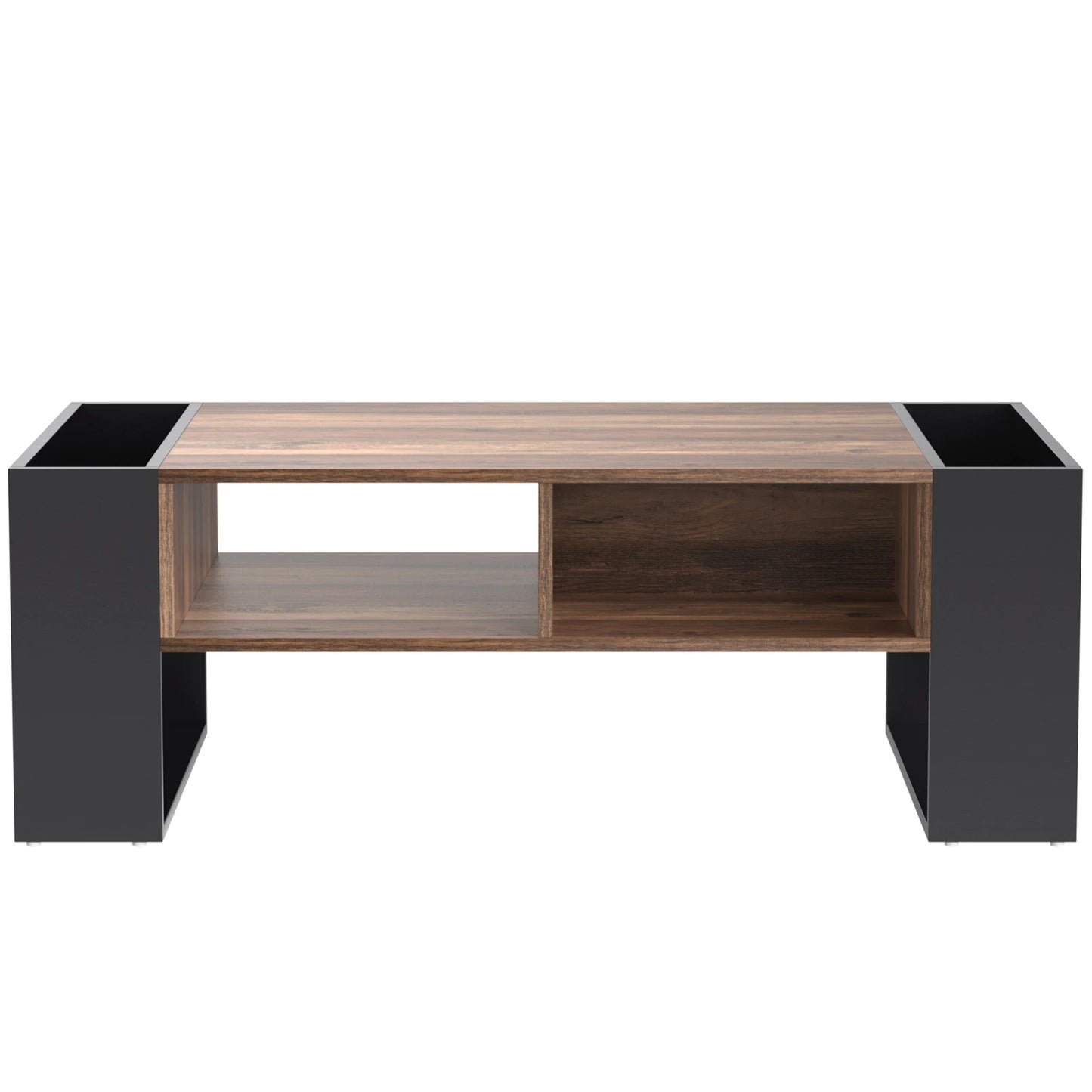 Wood Grain Coffee Table with Handle-Less Drawer with Storage Compartment, Double-Sided Storage Sofa Table for Office Living Room