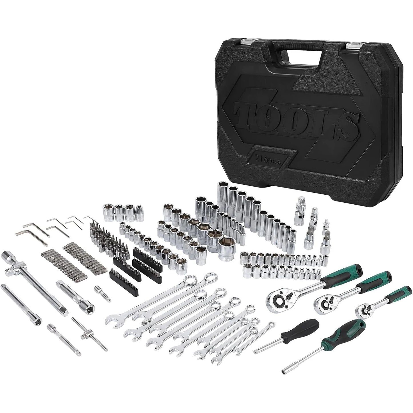 Gereedschapsset – Mechanische Set – Dopset – Ratels – Steeksleutelset – 216-delig – Roestvrij Staal – Compacte Opbergkoffer