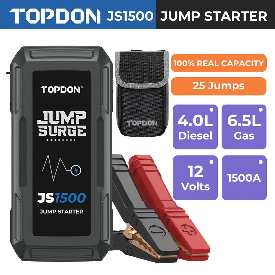 Jumpstarter - Jumpstarter voor Auto - Auto Startapparaat - 12V - 1500A - Jumpstarter met Powerbank - Smart - Jumpstarter - USB - Verlichting - Sigarettenaansteker - Zwart - QUORE